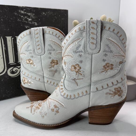 Dingo Primrose Embroidered Floral Western Leather Ankle Booties White Women 9.5M - Picture 6 of 11